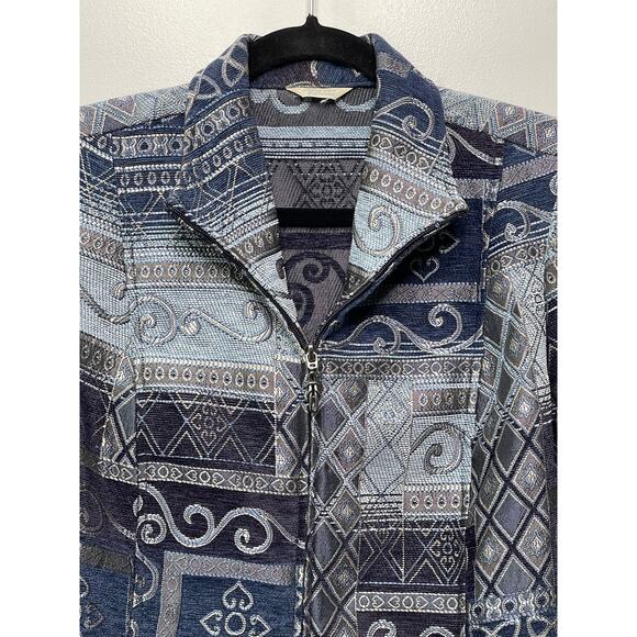 Christopher & Banks Tapestry Blazer Jacket Full Zip Denim Blue Patchwork Size XL - Picture 2 of 11